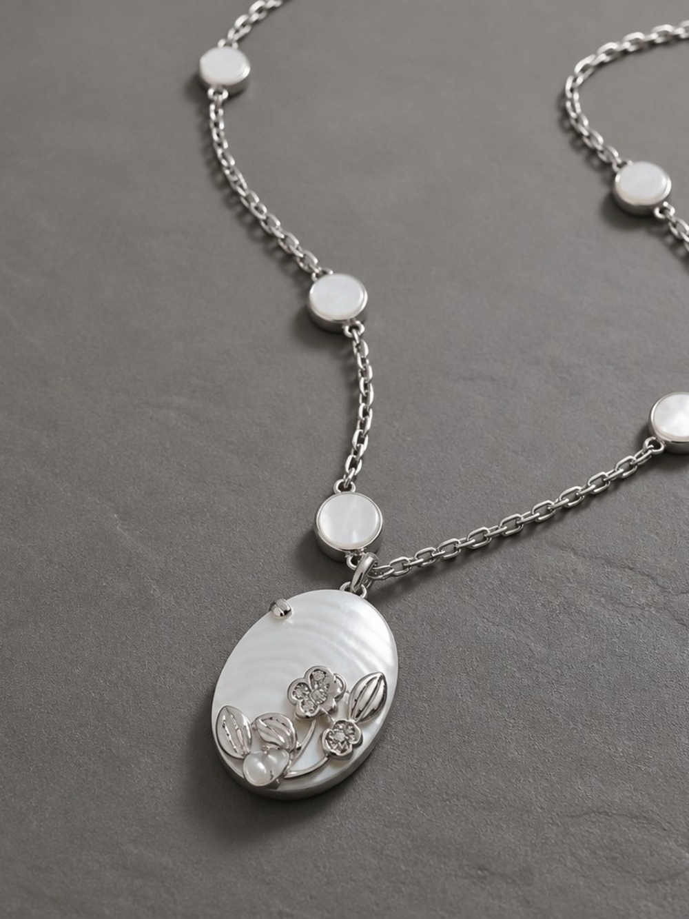 White House Black Market Silver-Tone Floral Pendant Necklace - Picture 2 of 5